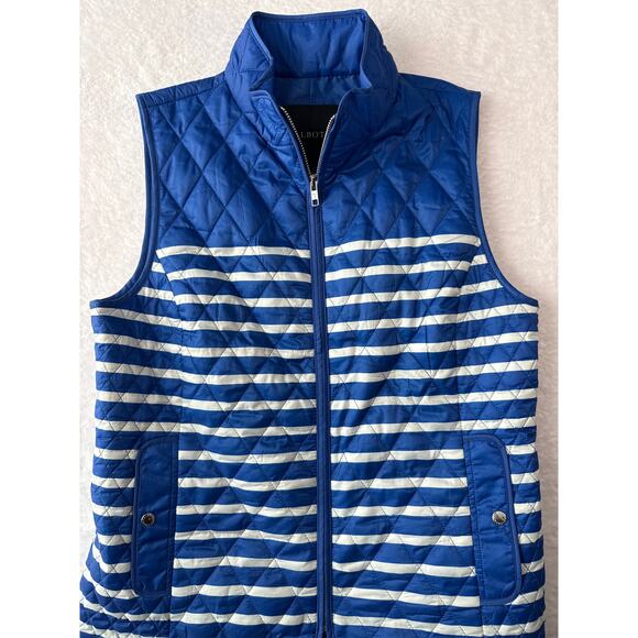 Talbots Womens Quilted Light Puffer Vest Size Small Blue White Stipe Full Zip - Picture 1 of 6